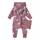 Комбінезон на блискавці для немовлят з начосом з капюшоном та шапочкою Pea, фото 2