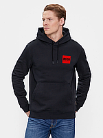 Бавовняна Кофта Boss Чорне Худі чоловіче якісна з написом повсякденна HBHU002B