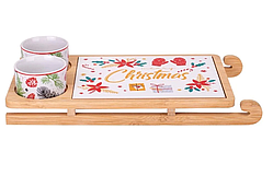 Набір піал Elisey 6020-005 34*17*4 см на бамбуковій підставці сани з керамічною дощечкою