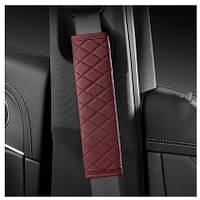 Накладка на ремінь безпеки з м'якої натуральної шкіри (23×6 см) Бордовий