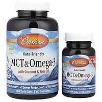 МСТ і Омега-3, MCT & Omega-3, Carlson, 120 гелевих капсул + 30 капсул безкоштовно
