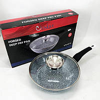 Сковорода глибока з кришкою Unique UN-5171 24 см, Сковорода для приготування на плиті, зручна на кухню