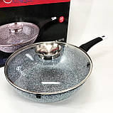 Міцна сковорідка з антипригарним покриттям UNIQUE, Сковорода глибока для дому, Сковороди без масла WC-26, фото 3