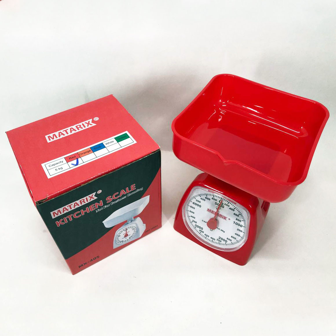 Ваги для кухні на батарейках з екраном MATARIX MX-405 5 кг красные, Настільні ваги для кухні з чашею FQ-94, фото 1