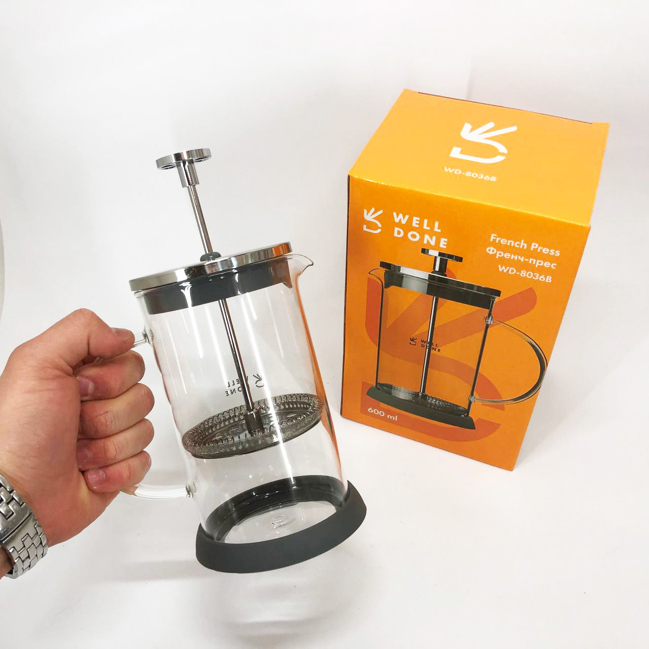 Стильний френч-прес для чаю та кави, Френч-прес для дому та офісу, Чайник зі скляним заварником NH-77, фото 1