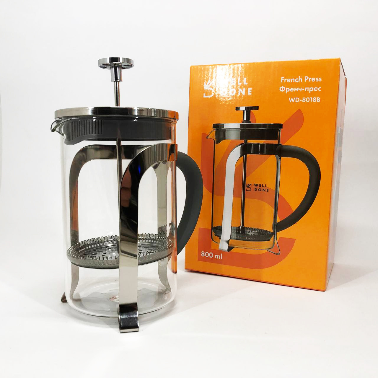 Френч-прес з якісного матеріалу Well Done WD-8018B 800 мл, Стильний чайник для заварювання BG-32, фото 1