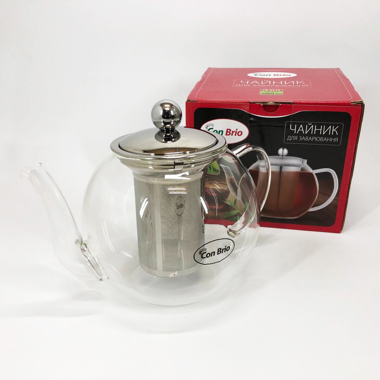 Заварник прозорий Con, Оригінальний заварник для чаю, Заварний чайник скляний з ручкою RC-33, фото 1