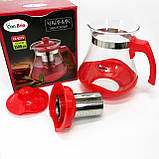 Заварник прозорий Con, Зручний чайник для заварювання зі скла з ситом, Красивий заварник ZQ-48, фото 8