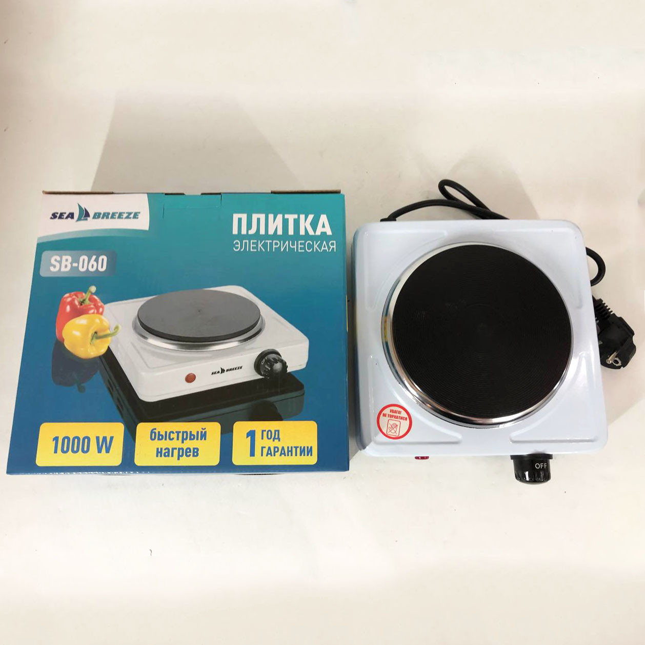 Плита електрична настільна електроплитка Sea Breeze SB-060 белая, Дискова плита для дому RM-62, фото 1