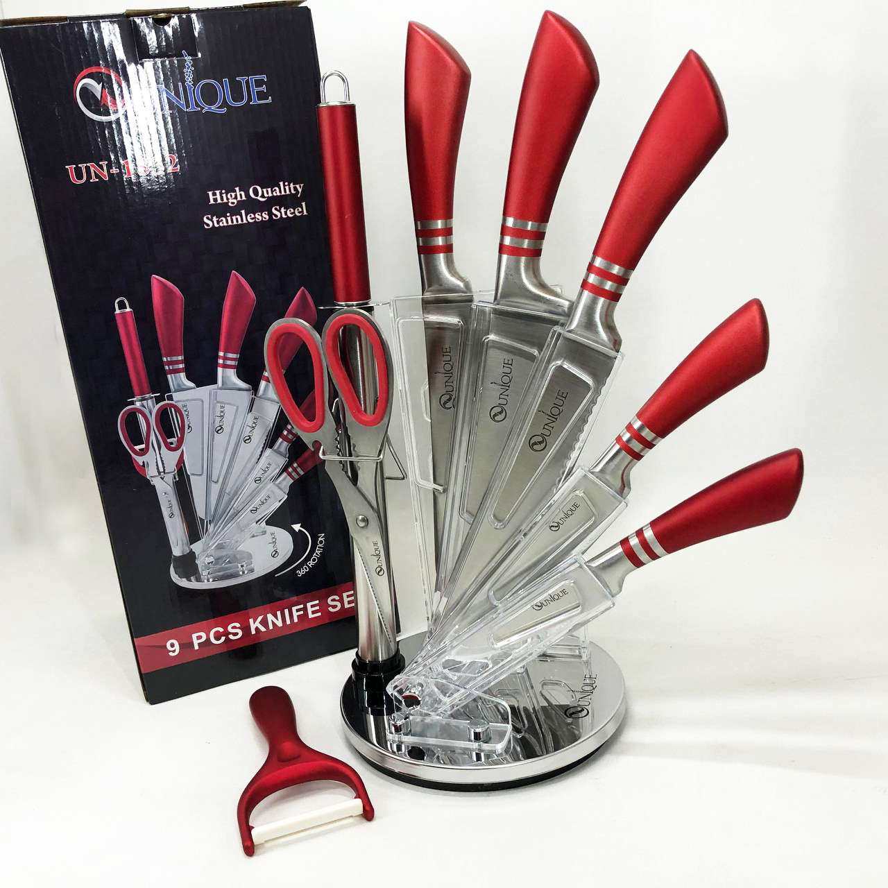 Набір ножів кухонні ножі кухарські набір UNIQUE UN-1832 9 шт, Сталеві кухонні ножі CV-23, фото 1