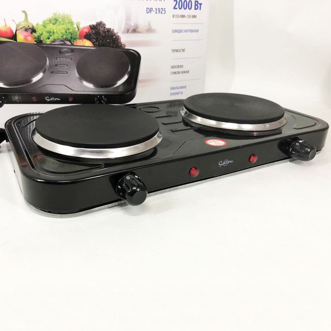 Електроплита з двома електричними конфорками, Електроплита 2 конфорки Компактна побутова PA-91, фото 1