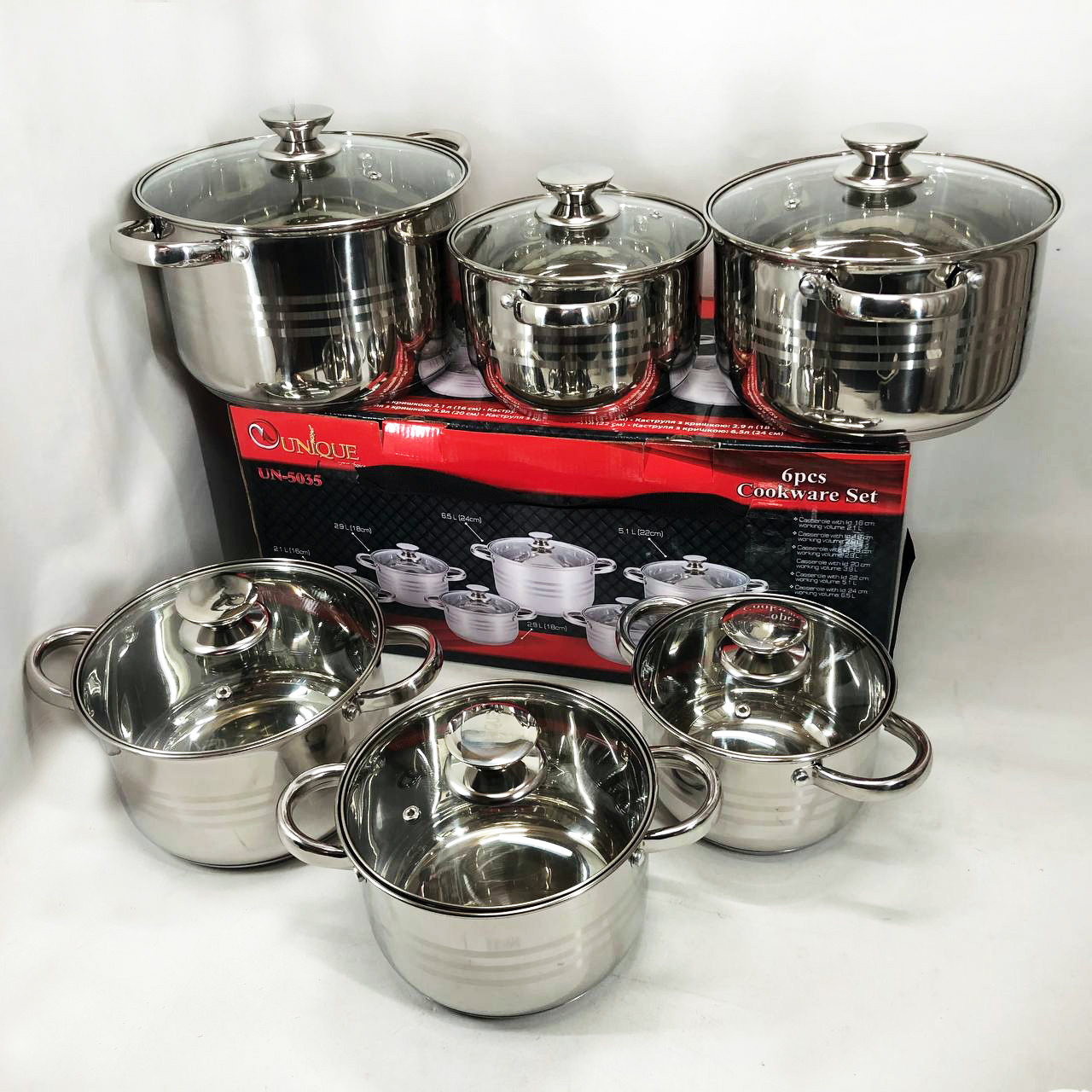 Набір високих каструль UNIQUE UN-5035, Набір каструль з антипригарним покриттям Якісний RF-33, фото 1