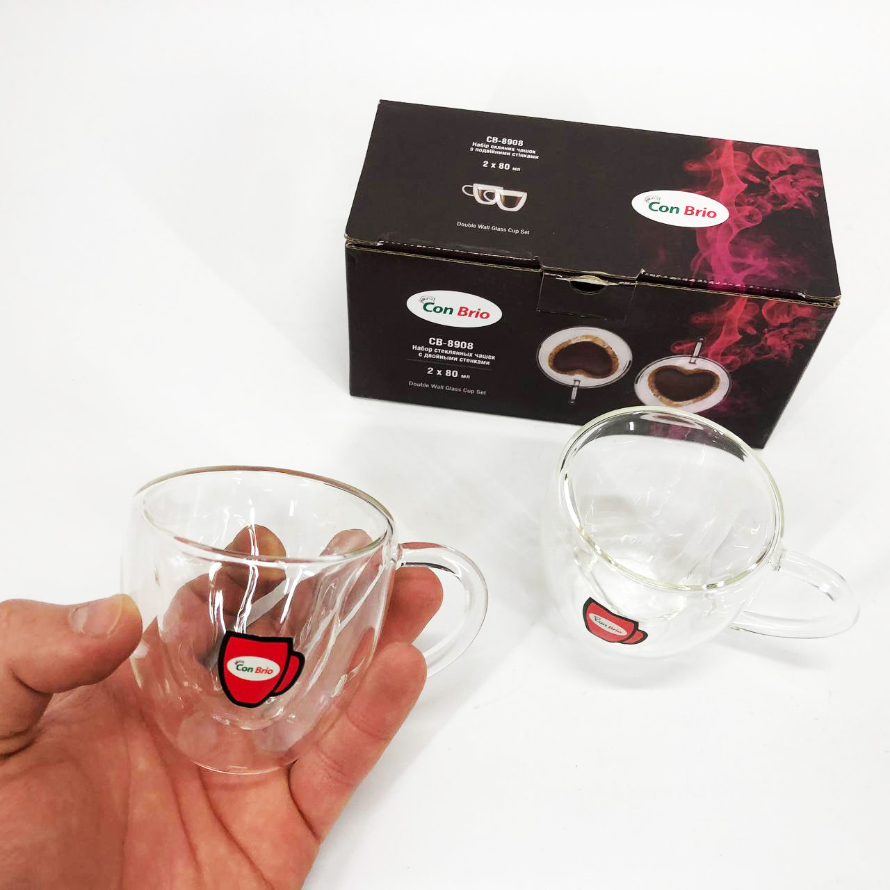 Скляні чайні чашки з подвійними стінками, Склянка з подвійним дном для кафе, Подвійна склянка для кави VM-36, фото 1