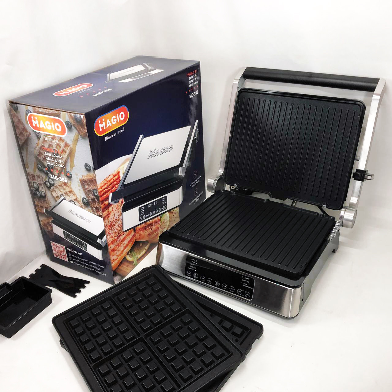 Притискний гриль для булочок і сендвічів Magio MG-356 2400 Вт, Складаний електричний гриль притискний MT-60, фото 1