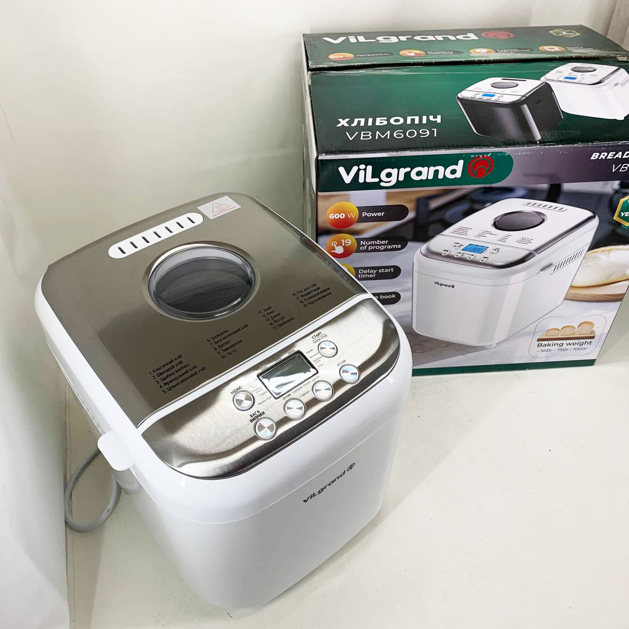 Хлібопічка з відстрочкою старту ViLgrand VBM6091 600 Вт, 19 програм, Бюджетна хлібопіч BL-69, фото 1