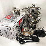 Набір каструль для дому з антипригарним покриттям 18, Набір каструль з жаростійкою кришкою NM-26, фото 6