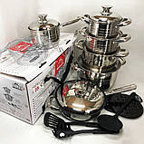 Набір каструль для дому з антипригарним покриттям 18, Набір каструль з жаростійкою кришкою NM-26, фото 2