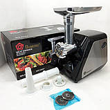 Електрична м'ясорубка з металевим редуктором Domotec, М'ясорубка 3 в 1 'з 4 насадками HZ-45, фото 4