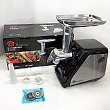 Електрична м'ясорубка з металевим редуктором Domotec, М'ясорубка 3 в 1 'з 4 насадками HZ-45, фото 6