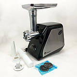 Електрична м'ясорубка з металевим редуктором Domotec, М'ясорубка 3 в 1 'з 4 насадками HZ-45, фото 7