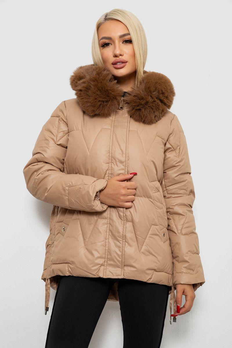 Жіноча Зимова Куртка Бежева Коротка Демісезонна З Капюшоном На Блискавці Та Кнопках Shopingo - фото 1 - id-p2787858809
