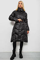 Жіноча Зимова Куртка Чорна Однотонна Довгий Рукав З Капюшоном Пуховик Середньої Довжини З Кишенями Ador