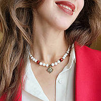 Біле намисто з емальованою підвіскою "Ранкова роса" No2