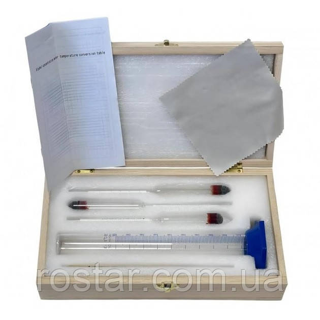 Набір ареометрів в дерев'яному футлярі із мірним циліндром 100мл, фото 1