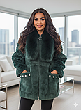 💚 Хіт сезону! Тепла кофта/кардиган з еко-хутра з перлинами. Смарагдовий колір., фото 2
