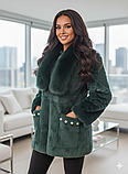 💚 Хіт сезону! Тепла кофта/кардиган з еко-хутра з перлинами. Смарагдовий колір., фото 3