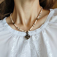 Однорядне керамічне намисто "Стежка для двох" 455, Блідо-рожевий, M303