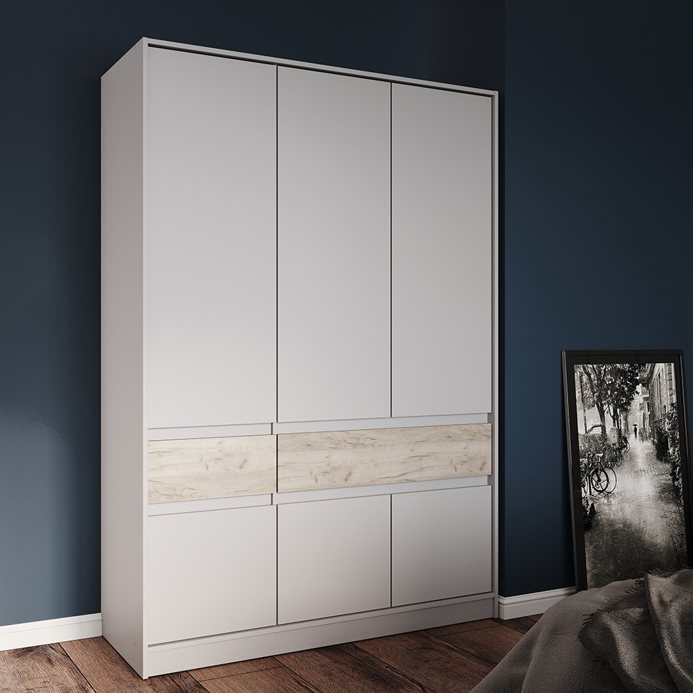 Шафа розпашна для одягу з висувними шухлядами (полиці - штанга) Эверест Стайл-1400 140х53х203 см Кашемір/Дуб крафт сірий, фото 1