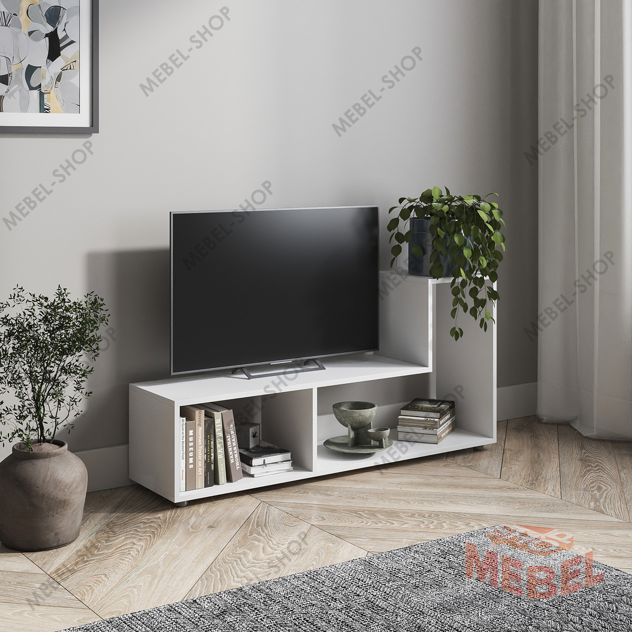 Книжковий стелаж у вітальню з ЛДСП Універсальна підлогова полиця для дому з 2 осередками, фото 1