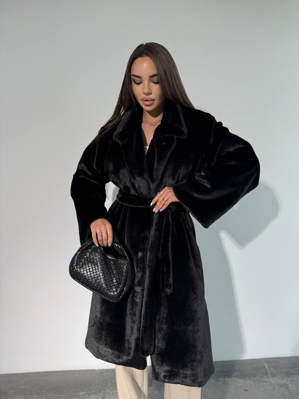 Жіноча еко-шуба з поясом у комплекті, фото 1