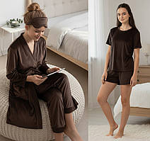 Підлітковий домашній комплект 5 в 1, піжама та халат, велюровий комплект Шоколад