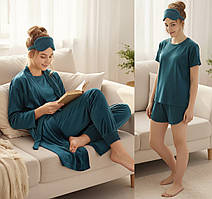 Підлітковий домашній комплект 5 в 1, піжама та халат, велюровий комплект Смарагдовий
