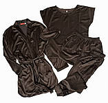 Підлітковий домашній комплект 5 в 1, піжама та халат, велюровий комплект Шоколад, фото 2