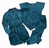 Підлітковий домашній комплект 5 в 1, піжама та халат, велюровий комплект Смарагдовий, фото 2