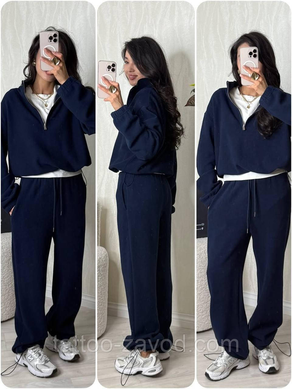 Теплий базовий костюм жіночий двосторонній фліс кофта на блискавці та штани оверсайз 42-44 46-48, фото 1