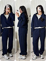 Теплий базовий костюм жіночий двосторонній фліс кофта на блискавці та штани оверсайз 42-44 46-48