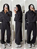 Теплий базовий костюм жіночий двосторонній фліс кофта на блискавці та штани оверсайз 42-44 46-48, фото 2