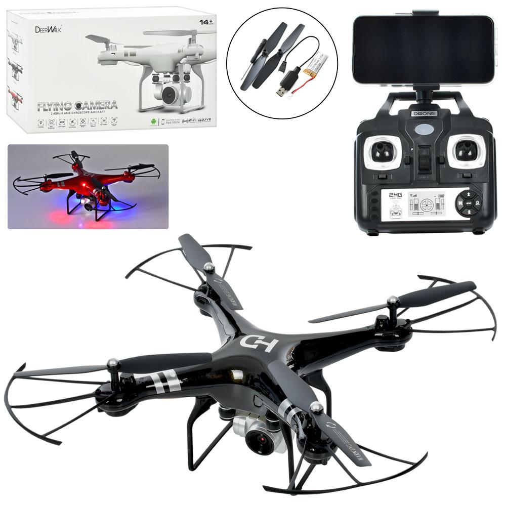 Р/К квадрокоптер 27см, 2.4G, акумулятор, USB-зарядне, камера, додаткові лопасти, світло, 2 кольори, в кор-ці, 43-23-11см /6/, фото 1