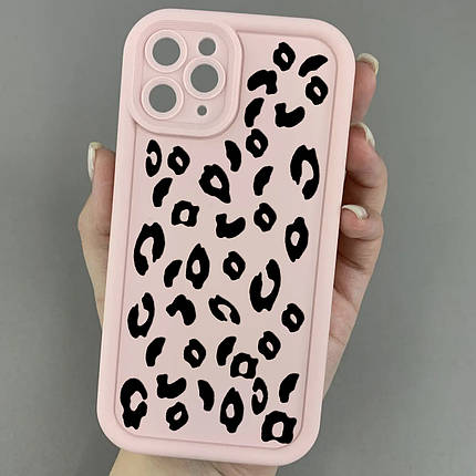 Чохол для iPhone 11 Pro рожевий з великими бортами з принтом чорний леопард на айфон 11 про w01l, фото 1