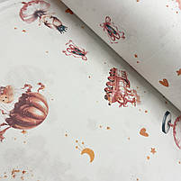 Фланель "Принцеси в повітряній кулі, балерини, паровози пудрові на білому" 240 см, фото 2