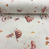 Фланель "Принцеси в повітряній кулі, балерини, паровози пудрові на білому" 240 см, фото 4