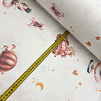 Фланель "Принцеси в повітряній кулі, балерини, паровози пудрові на білому" 240 см, фото 3