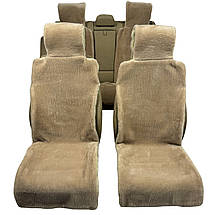Хутряні накидки універсальні чохли - майки на 2 передні та заднє сидіння авто з овчини (Еко-хутро) бежеві, фото 3