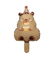 Фольгована міні-куля "Капібара з тортиком" 25х40 см (Китай)