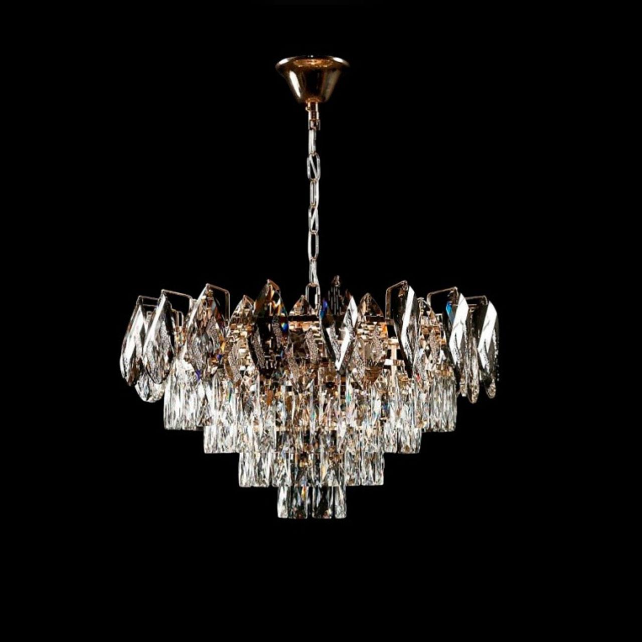 Люстра сучасна підвісна кришталева на 6 ламп E14 колір каркасу золотий VL-L3574/400/6 SG, фото 1