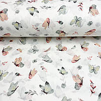 Турецька бавовняна тканина ранфорс "Метелики ментолово-пудрові" 240 см, фото 2